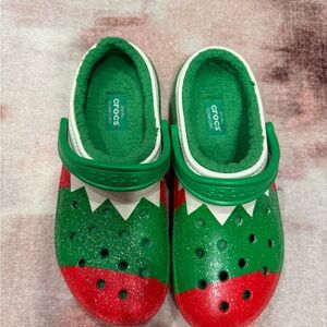 CROCS' Festive Green and Red Slippers